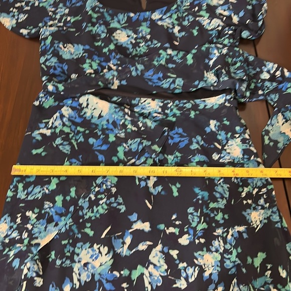Jacques Vert Collection Blue Floral Chiffon Midi Cocktail Dress Size 10 - Picture 15 of 17